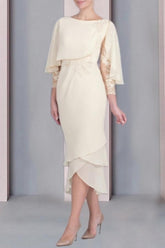 Vintage Column Mother of The Bride Dress Lace Scoop Cap Sleeve Bridesmaid Dresses With Appliques